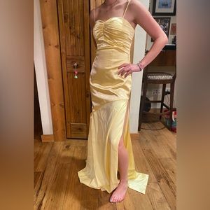 Yellow Satin Prom Dress Size 6.  Brand new, never worn.